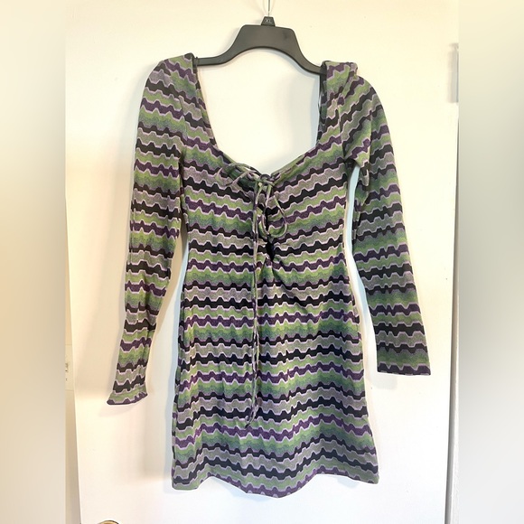 Zara Lace Up Cut Out Metallic Zig Zag Mini Dress NWT - Picture 4 of 9